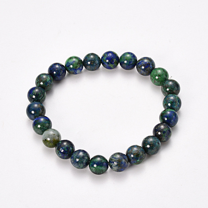 Synthetic Chrysocolla and Lapis Lazuli Beaded Stretch Bracelets, Dyed, Round
