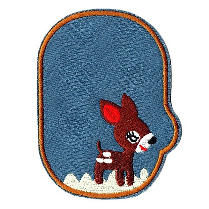 Computerized Embroidery Cloth Iron on/Sew on Patches, Costume Accessories, Oval with Sika deer