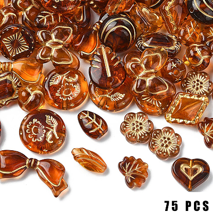 75шт 15 стили имитация янтаря прозрачные акриловые бусины, с металлическим обрамлением, разнообразные