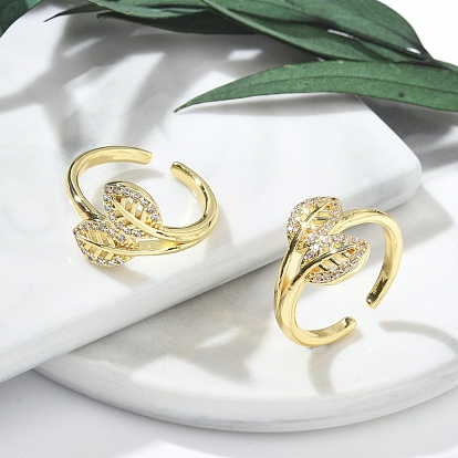 Кольца-манжеты для женщин с покрытием из латуни с микропаве из прозрачного кубического циркония, долговечный, лист