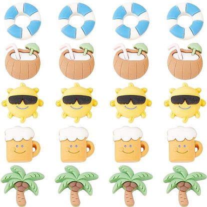 60шт. непрозрачные смоляные кабошоны с пляжной тематикой, Диетические аксессуары, пиво и солнце и кокосовая пальма и кокосовое молоко и круг для плавания, разнообразные