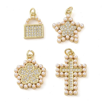 Латунные микропаве прозрачные подвески с фианитом, без кадмия и без свинца, с ABS имитации жемчуга, реальный 18 k позолоченный