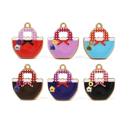 Printed 304 Stainless Steel Enamel Pendants, Bag Charms, Ion Plating(IP), Real 18K Gold Plated