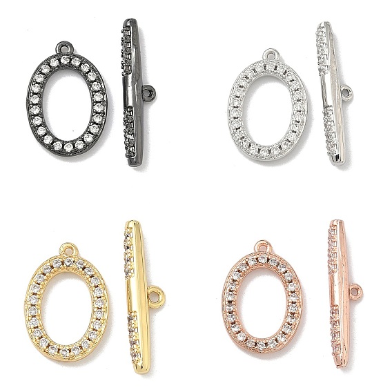 Овальные застежки-тоглы из латуни с микропаве из прозрачных кубических цирконий, без кадмия и без свинца, долговечный