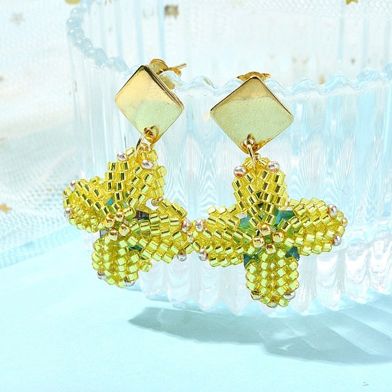 304 серьги-гвоздики в форме звезды из нержавеющей стали с бисерным стеклом, золотые