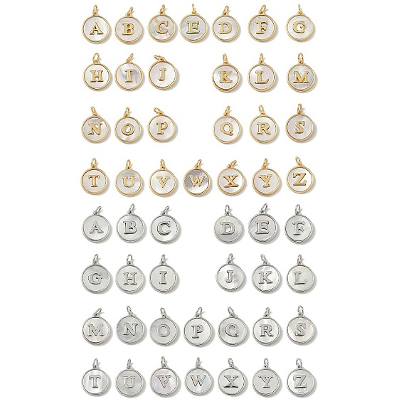 Латунный паве натуральный ракушка плоский круглый с буквенными подвесками, долговечный, без свинца и без кадмия, стойки покрытие, цвет морской раковины