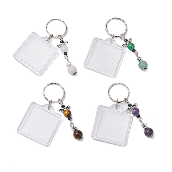 4шт. акриловый брелок, с железными кольцами и натуральными драгоценными камнями, ангел