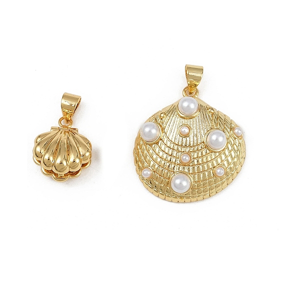 Латунные подвески, с ABS имитации жемчуга, оболочки прелести, без кадмия и без свинца, стойки покрытие, долговечный