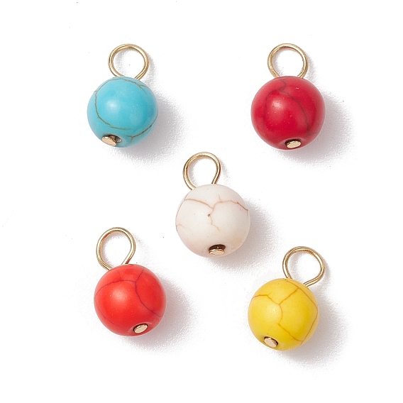 5 шт. 5 цвета крашеные синтетические бирюзовые круглые подвески, с 304 петлями из нержавеющей стали, золотые