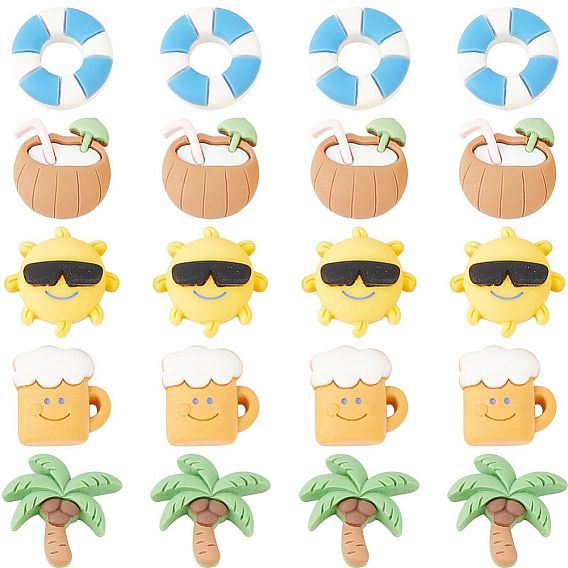 60шт. непрозрачные смоляные кабошоны с пляжной тематикой, Диетические аксессуары, пиво и солнце и кокосовая пальма и кокосовое молоко и круг для плавания, разнообразные