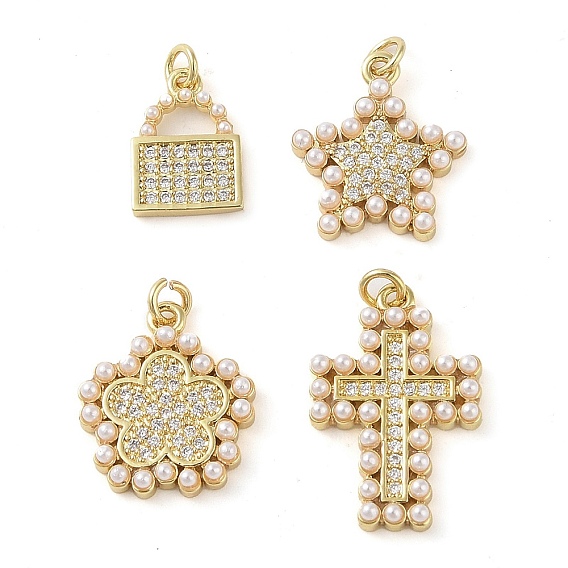 Латунные микропаве прозрачные подвески с фианитом, без кадмия и без свинца, с ABS имитации жемчуга, реальный 18 k позолоченный