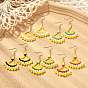 Seed Glass Woven Dangle Earrings, Fan, 304 Stainless Steel Dangle Earrings, Real 18K Gold Plated