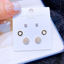 Minimalist and Stylish S925 Silver Stud Earrings Set with CZ Circle and Pearl Drops