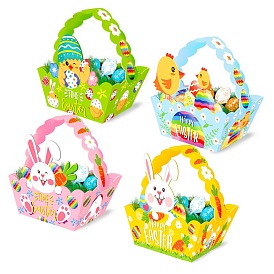 Mini Paper Easter Baskets for Kids, DIY Egg Hunt Baskets, Collapsible Gift Candy Treat Boxes with Handle for Easter Spring Party Supplies
