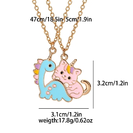 Alloy with Enamel Pendant Necklaces, Cable Chain Necklaces, Cat & Dinosaur