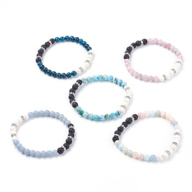 Natural Gemstone Stretch Bracelets, with Dyed Natural Lava Rock(Dyed) Beads and Rhinestone Spacer Beads