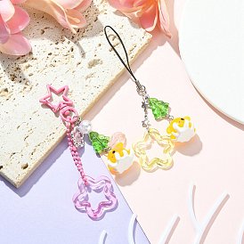 Correas móviles colgantes de acrílico, vidrio y aleación, con cierre de mosquetón giratorio en forma de estrella, para accesorios de decoración móviles, pulpo y flor