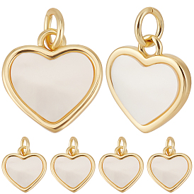 10 шт. латунные подвески в форме сердца из натуральной белой ракушки, с прыжковых колец