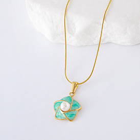 3 шт. французские элегантные ожерелья из нержавеющей стали с эмалированными искусственными жемчужинами в форме цветка для женщин, золотые