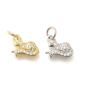 Brass Micro Pave Clear Cubic Zirconia Pendants, with Jump Ring, Long-Lasting Plated, Lead Free & Cadmium Free, Fox Charms