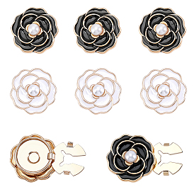 8Pcs 2 Colors Flower Alloy Resin Cufflinks, Shawls and Capes Buckles, for Garment Accessories, Golden