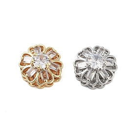 Brass Micro Pave Clear Cubic Zirconia Beads, Flower