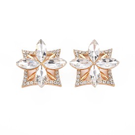 Cabujones de diamantes de imitación de cristal de aleación de chapado en rack, con vidrio, facetados, sin plomo y cadmio, la luz de oro, trébol rotativo