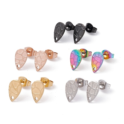 304 Stainless Steel Stud Earring Findings, Textured Teardrop