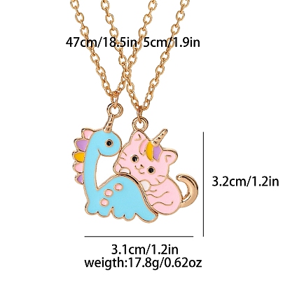 Alloy with Enamel Pendant Necklaces, Cable Chain Necklaces, Cat & Dinosaur