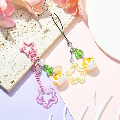Correas móviles colgantes de acrílico, vidrio y aleación, con cierre de mosquetón giratorio en forma de estrella, para accesorios de decoración móviles, pulpo y flor