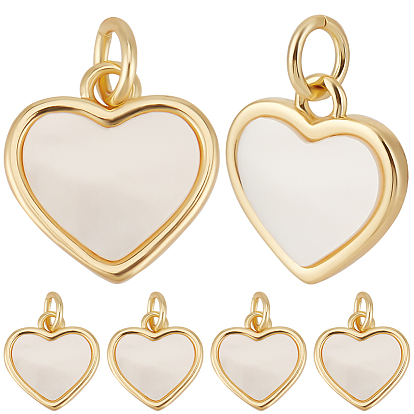 10 шт. латунные подвески в форме сердца из натуральной белой ракушки, с прыжковых колец