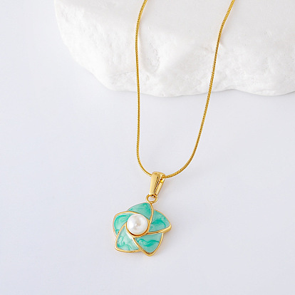 3 шт. французские элегантные ожерелья из нержавеющей стали с эмалированными искусственными жемчужинами в форме цветка для женщин, золотые