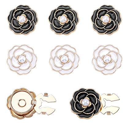8Pcs 2 Colors Flower Alloy Resin Cufflinks, Shawls and Capes Buckles, for Garment Accessories, Golden