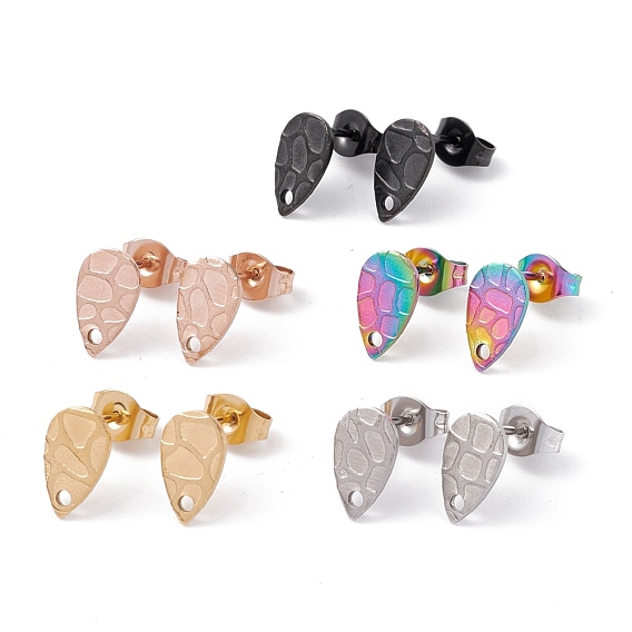 304 Stainless Steel Stud Earring Findings, Textured Teardrop