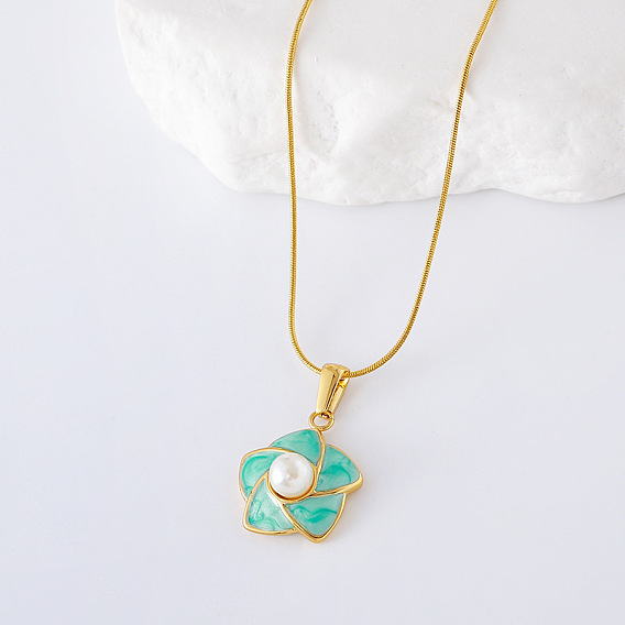 3 шт. французские элегантные ожерелья из нержавеющей стали с эмалированными искусственными жемчужинами в форме цветка для женщин, золотые