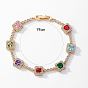Colorful Cubic Zirconia Tennis Bracelets for Women, Brass Square Link Chain Bracelet