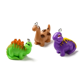 Opaque Resin Pendants, Dinosaur Charms with Platinum Plated Iron Loops