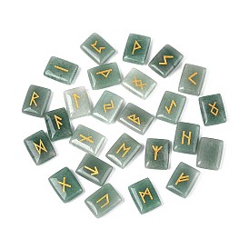 25 шт. прямоугольные рунические камни из натурального зеленого авантюрина с гравировкой алфавита старшего футарка