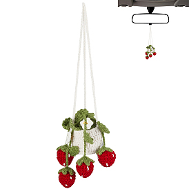 Подвесные украшения из шерстяной пряжи в виде клубничной корзины, подвесные украшения для зеркала заднего вида автомобиля