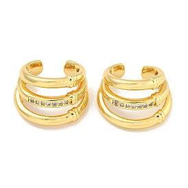 Brass Micro Pave Cubic Zirconia Cuff Earrings, Three Half-Rings