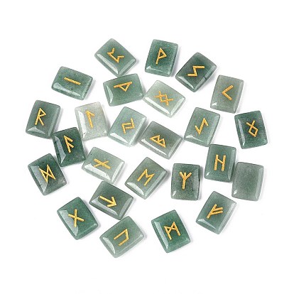 25 шт. прямоугольные рунические камни из натурального зеленого авантюрина с гравировкой алфавита старшего футарка