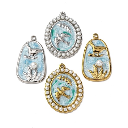 304 нержавеющей стальной эмали подвески, с абс пластмассовыми жемчужными бисером, птица