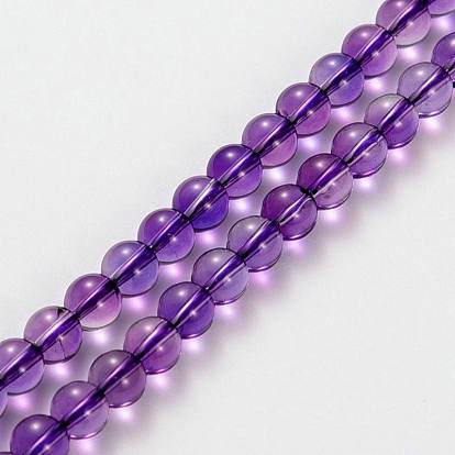 Natural Crystal Quartz Beads Strands, Round, Dyed & Heated, Imitation Amethyst Color