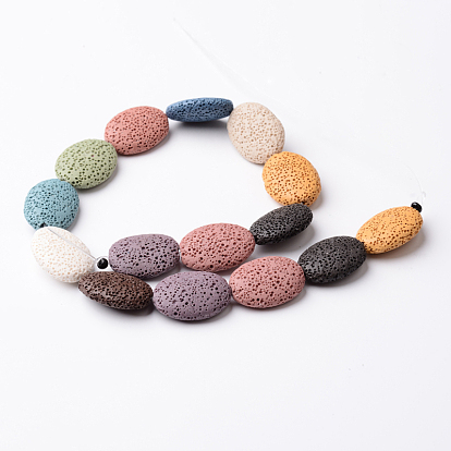 Oval Dyed Natural Lava Rock Beads Strands, 26x19~20x8mm, Hole: 1mm, about 15pcs/strand, 15.7 inch