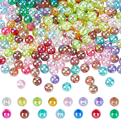 750pcs 15 Colors Eco-Friendly Transparent Acrylic Beads, AB Color, Round