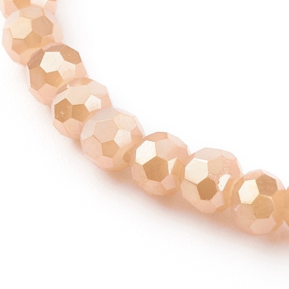 Electroplate Faceted Round Glass Beaded Bracelets, with Brass Heart Beads, Rose Gold