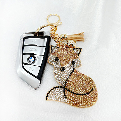 Cute Cartoon Fox Keychain with Diamond and Tassel for Bag Accessories