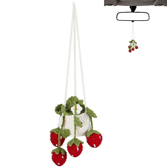 Подвесные украшения из шерстяной пряжи в виде клубничной корзины, подвесные украшения для зеркала заднего вида автомобиля