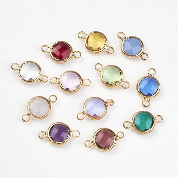 Соединители звеньев латуни стеклянные, граненые, плоско-круглые, золотой свет