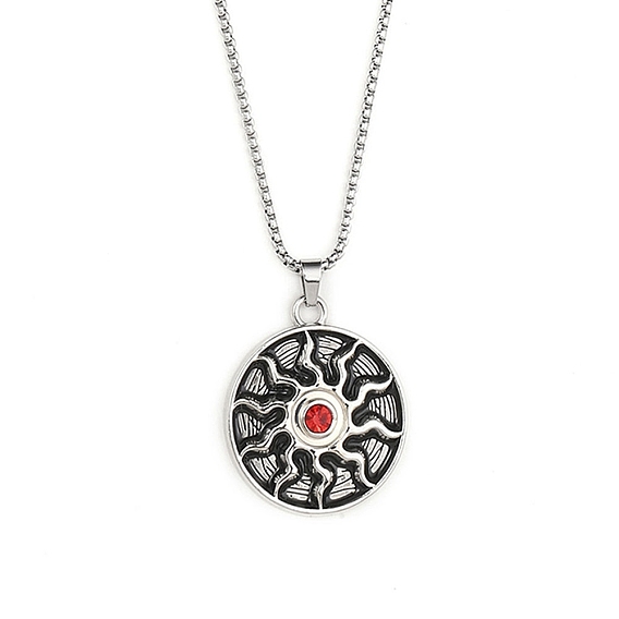 201 Stainless Steel Chain,  Zinc Alloy Pendant Necklaces, Flat Round with Sun